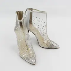 Jessica Simpson Clear Silver Rhinestone 3.5" Heel Booties Womens Size 5.5M