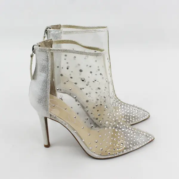 Jessica Simpson Clear Silver Rhinestone 3.5" Heel Booties Womens Size 5.5M