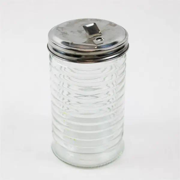 Vintage Ribbed Glass Diner Sugar Dispenser Stainless Steel Top