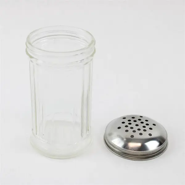 Vintage Ribbed Glass Shaker Pourer w/ Metal Top 5.5" Salt Pepper Sugar