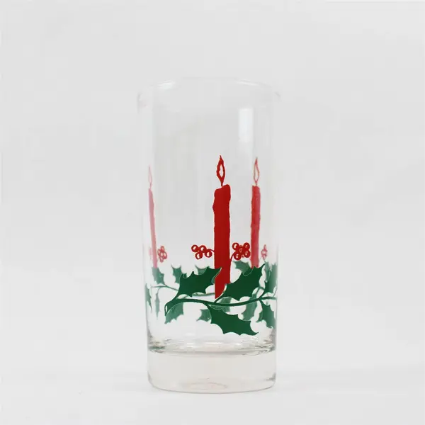 Set of 4 Vintage Christmas Holly-Berry Candle Drinking Glasses