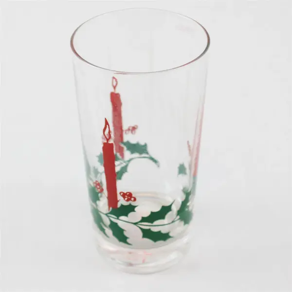 Set of 4 Vintage Christmas Holly-Berry Candle Drinking Glasses