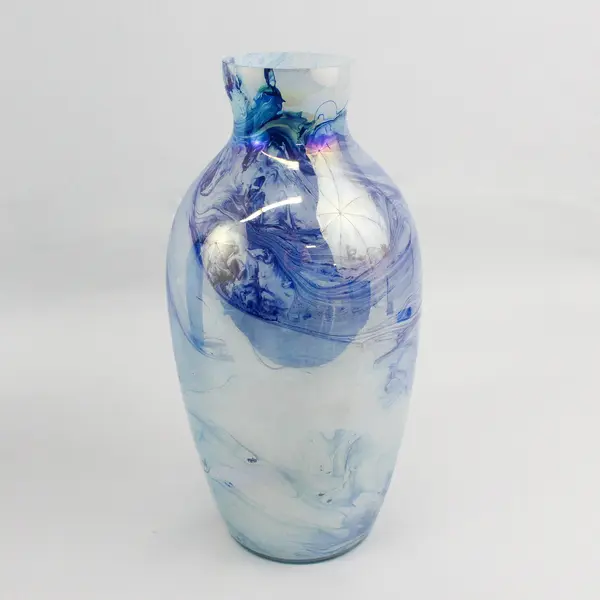 2 Internal Painted Iridescent Art Deco  Blue Swirl  Vases Made in India 12.25"