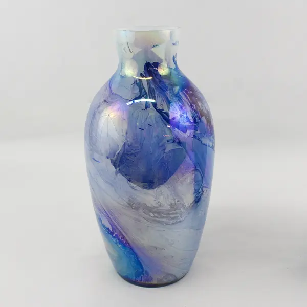 2 Internal Painted Iridescent Art Deco  Blue Swirl  Vases Made in India 12.25"