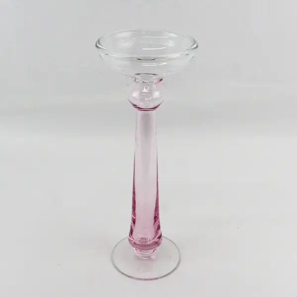 Vintage  Pink Glass Pedestal Candle Holder 13"