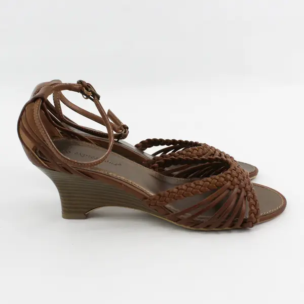Expressions Solid Brown Braided Strappy Wedge 2.75" Heel Sandals Womens Size 8