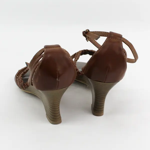 Expressions Solid Brown Braided Strappy Wedge 2.75" Heel Sandals Womens Size 8