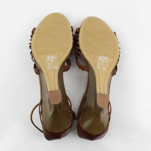 Expressions Solid Brown Braided Strappy Wedge 2.75" Heel Sandals Womens Size 8