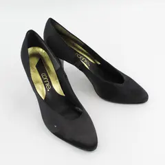 Connie Solid Black Pointed Toe Satin Kitten 3" Heel Pumps Womens Size 9