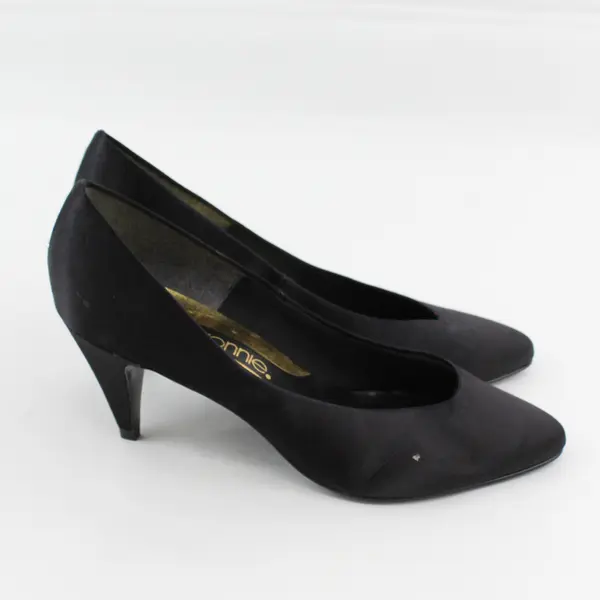 Connie Solid Black Pointed Toe Satin Kitten 3" Heel Pumps Womens Size 9