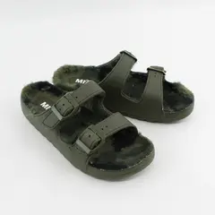 Mia Girl Olive Green Camouflage Slip On Plush Sandal Shoes Womens Size 7