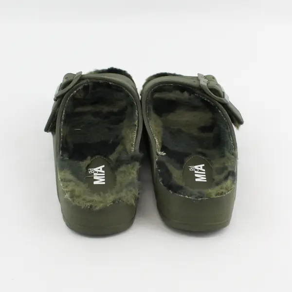 Mia Girl Olive Green Camouflage Slip On Plush Sandal Shoes Womens Size 7