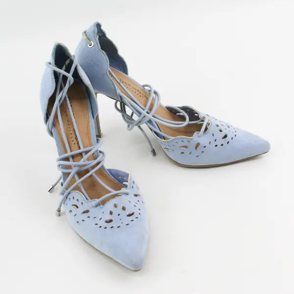 Christian Siriano Strappy Baby Blue Suede Stiletto 3.75" Heels Women Size 6.5