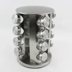 Stainless Steel And Glass 16 Jar Revolving Spice Rack With Labels
