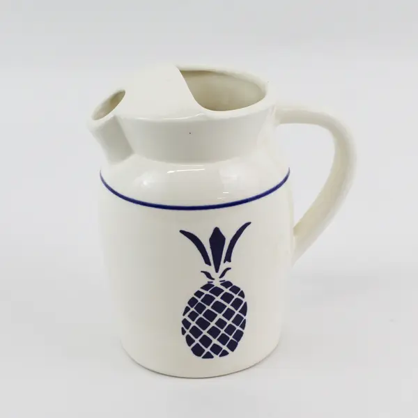 White Ceramic Pitcher Or Creamer With Cobalt Blue Pineapple 5.5"