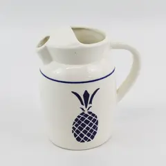 White Ceramic Pitcher Or Creamer With Cobalt Blue Pineapple 5.5"