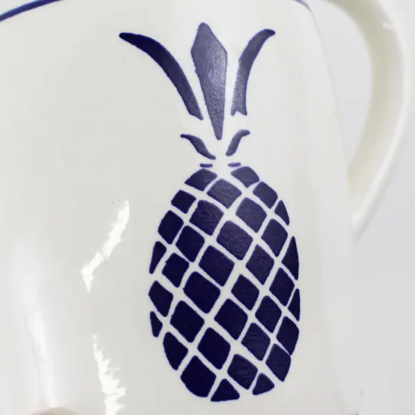 White Ceramic Pitcher Or Creamer With Cobalt Blue Pineapple 5.5"