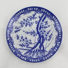Blue And White Ceramic Decorative Plate Cherry Tree Branch With Blossoms 9.5"