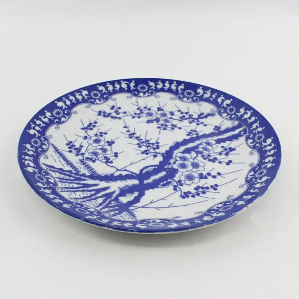 Blue And White Ceramic Decorative Plate Cherry Tree Branch With Blossoms 9.5"
