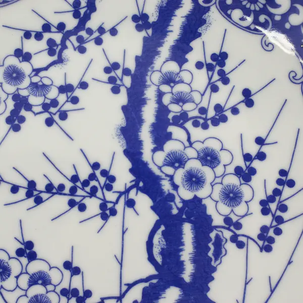 Blue And White Ceramic Decorative Plate Cherry Tree Branch With Blossoms 9.5"