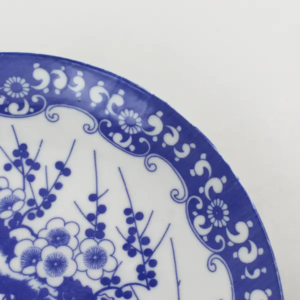 Blue And White Ceramic Decorative Plate Cherry Tree Branch With Blossoms 9.5"