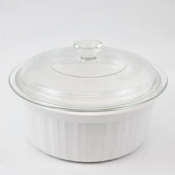 CorningWare F-5-B 1.6 Qt White Ceramic Baking Dish with Lid - Used