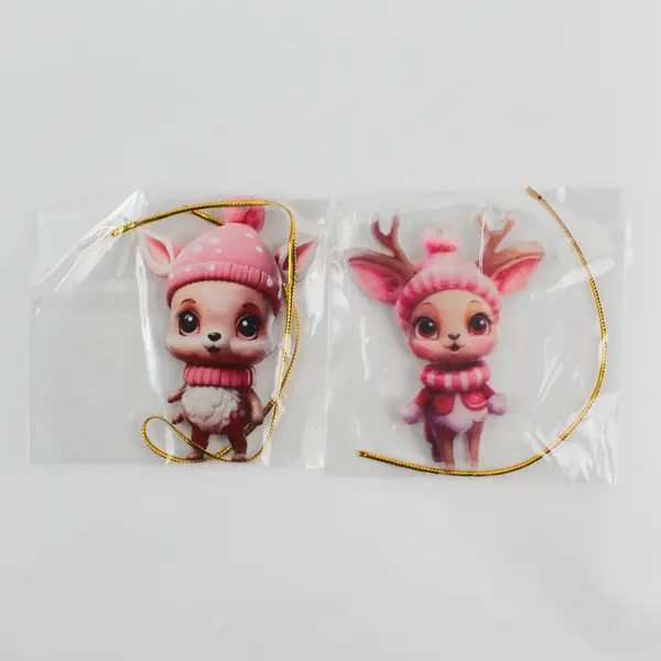 Set of 5 Acrylic Reindeer Wearing Pink Hats And Scarves Ornaments