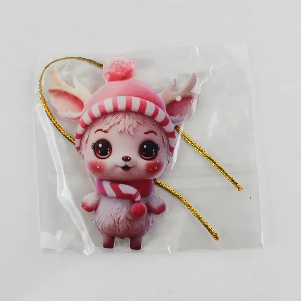 Set of 5 Acrylic Reindeer Wearing Pink Hats And Scarves Ornaments