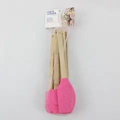New Set of 8 Chefs Atelier Pink Silicone Spatulas Wooden Handles