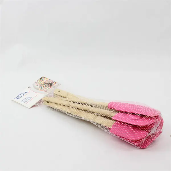 New Set of 8 Chefs Atelier Pink Silicone Spatulas Wooden Handles