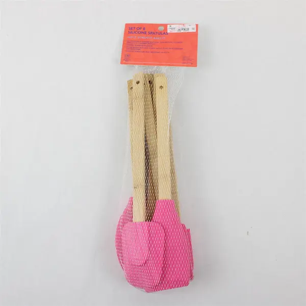 New Set of 8 Chefs Atelier Pink Silicone Spatulas Wooden Handles