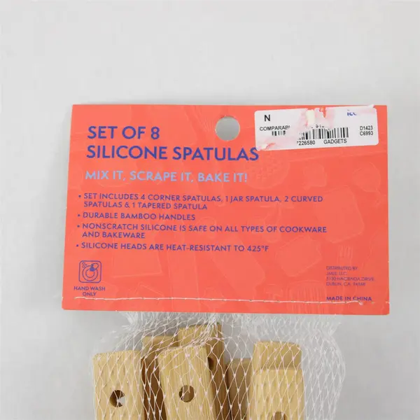 New Set of 8 Chefs Atelier Pink Silicone Spatulas Wooden Handles