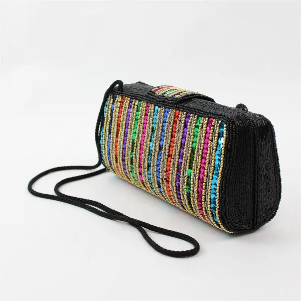 Multicolor Beaded Sequin Crossbody Hard Shell Purse