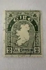 Rare 1930's Irish Stamp Eire 2 Pingin Green and White Stamp Used 
