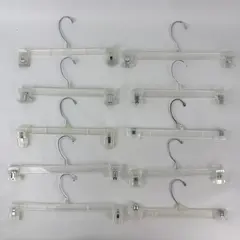 Lot of 10 Retail Pants Hangers Clips Standard Adult Size Clear Plastic Metal 