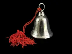 Silver Tone Metal Reindeer Bell with Red Rope Handle - Christmas Decor