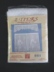 Vintage American Crafts Curtain Panels 2 Tiers White Lace Floral Scalloped Trim