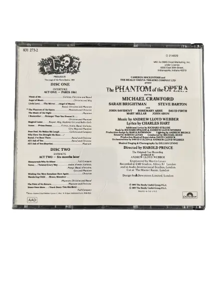 1987 Phantom of the Opera Soundtrack CD - Andrew Lloyd Webber - Good Condition