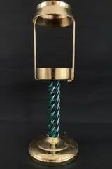 Brass Tealight Candle Holder Lamp with Green Spiral Base - No Shade