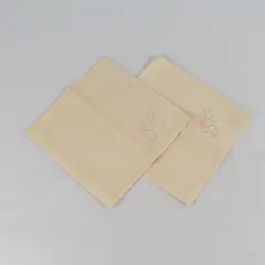 Set of 2 Vintage Beige Floral Embroidered Napkins with Pink Blue Accents