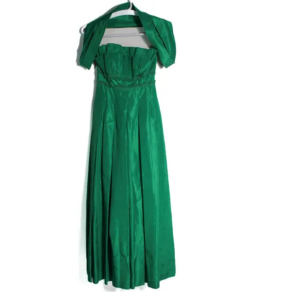 Vintage Handmade Strapless Maxi Prom Dress Formal Emerald Green With Sash 