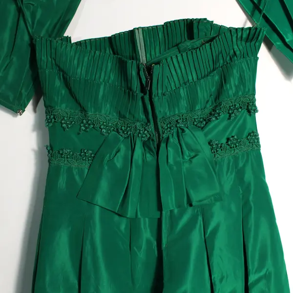 Vintage Handmade Strapless Maxi Prom Dress Formal Emerald Green With Sash 