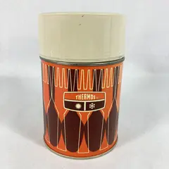 Vintage 1971 King Seeley 10 Ounce Thermos Orange Brown Beige Knife and Fork 7063