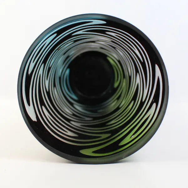 Large Black Glass Vase With Gray Swirls 16"