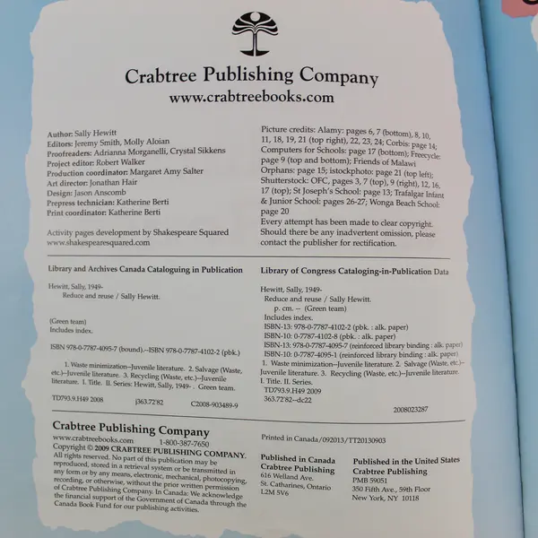 Reduce and Reuse by Sally Hewitt Paperback Book Crabtree Publishing 2009