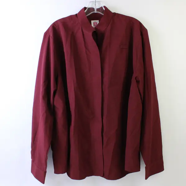 A+ Maroon Red Stand Collar Long-Sleeved Button-Up Women's Size XL