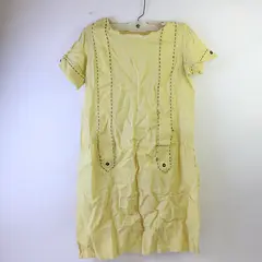 Vintage Handmade 1930s 1940s Embroidered Pale Yellow Dress Women's Medium Flawed