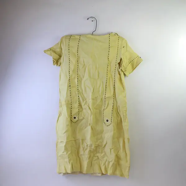 Vintage Handmade 1930s 1940s Embroidered Pale Yellow Dress Women's Medium Flawed