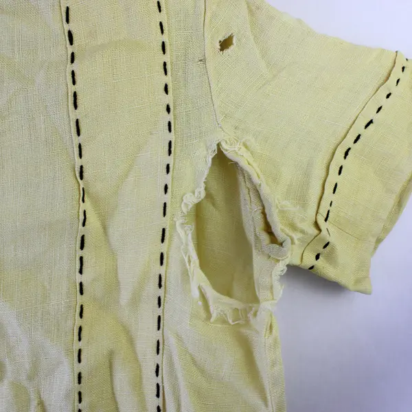 Vintage Handmade 1930s 1940s Embroidered Pale Yellow Dress Women's Medium Flawed