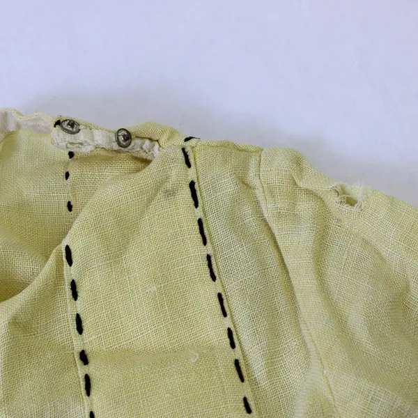 Vintage Handmade 1930s 1940s Embroidered Pale Yellow Dress Women's Medium Flawed